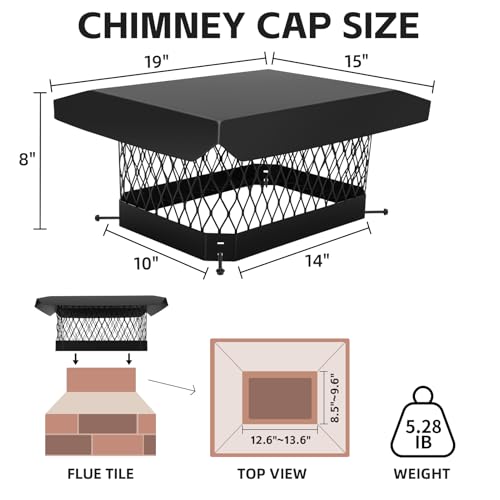 G GOOD GAIN Chimney Cap - 9 x 13 inch Chimney Cover for Outside Galvanized Steel | Fireplace Rain Caps with Hood Plate | Chimney Flue Cover Fits Existing Tiles with Adjustable Metal Screws & Gloves