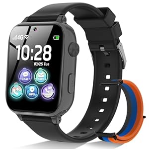 Montre Connectée Enfant 4G, Smartwatch Téléphone pour Filles Garçons avec GPS, SOS, WiFi, Appel Vidéo, Chat, Mode Classe Notification Jeux Réveil, Montre Intelligente Enfants Cadeau 4 à 12 Ans, Noir