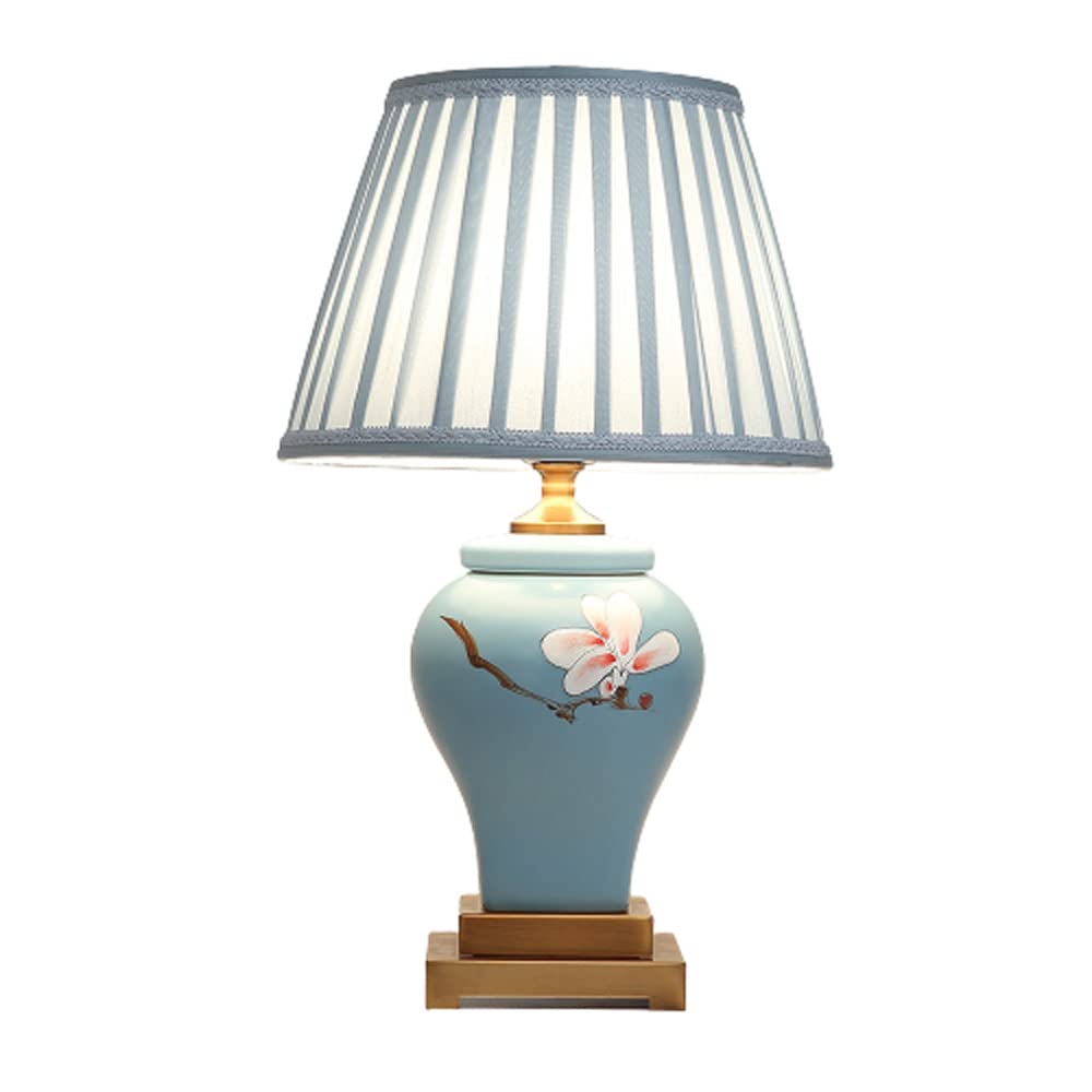 Lampada da tavolo in ceramica con orchidea dipinta Lampada da comodino tradizionale cinese Lampada da comodino in ceramica smaltata blu Lampada da tavolo per ufficio soggiorno Decorazione