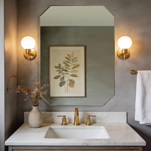 Image of ANDY STAR Gold Octagon Bathroom Mirror, 30x40 Inch Stainless Steel Metal Frame, Anti-Rust, Shatterproof HD Glass, Wall Mounted for Bathroom, Bedroom, Living Room