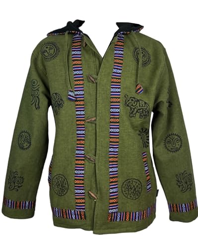 Agan Traders 2026 Mens Hoodie Jacket Heavy Cotton Fleece Lined Tibetan 100% Cotton Hoodie with Block Print Hippie Outwear product thumbnail 9