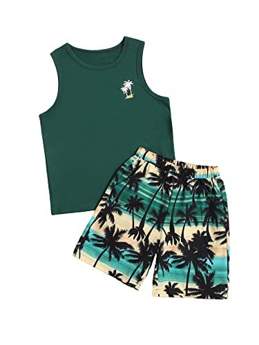 Image of Floerns Boys Boho Sleeveless Tank Top Tropical Print Shorts Set 2 Piece Outfit