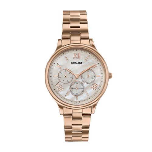 Image of Sonata Axis with Quartz Analog Ivory MOP Premium Multifunction Design Dial IP RG Strap Watch for Women - 87119WM02