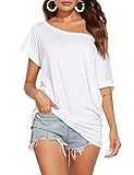 Lalala Tunika Damen Kurzarm Elegant Shirt Fledermaus Sommer Schulterfreies Oberteile (Still_weiß S)