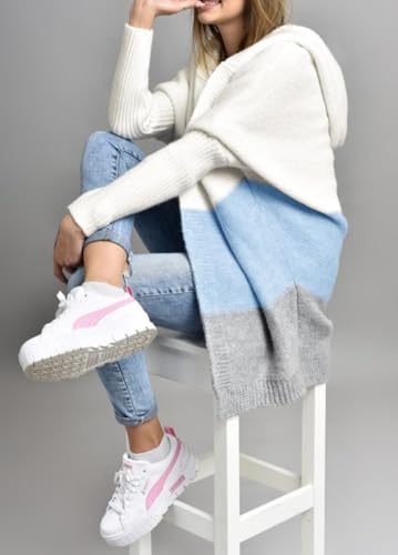 Image of Women's Oversized Hooded Cardigan Color Block Open Front Sweater Chunky Knit Long Coatigan Coat