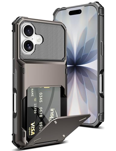 COOYA Wallet Case for iPhone 17 6.3'' Gunmetal, 3-5 Credit Cards Holder, Slot Flip Cover, Back Pocket, Dual Layer Protective Hard Shell+Soft TPU Rubber Inner, Bumper Armor, Non-Slip, for Men Women