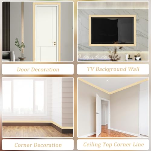 Image of GORGECFAFT 2 Rolls 91x3 Inch Navajo White 3D Wall Edging Foam Flexible Wallpaper Border Crown Molding Peel and Stick Mirror Edging Frame Lines Wall Base Ceiling Baseboard for Home DIY Furniture
