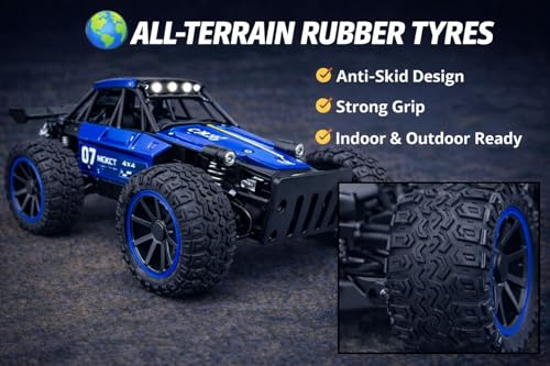 Image of TEC TAVAKKAL Premium RC Metal Off-Road Car with Mist Spray | Rechargeable 2WD | 20 km /h Speed | Type-C Charging | Gun Remote | 150+ Feet Range (Blue)