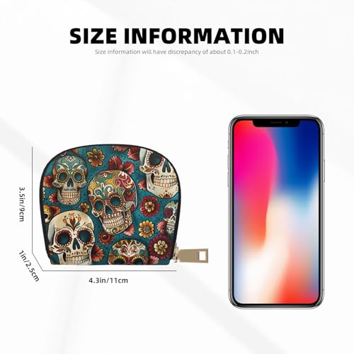 Sugar Skulls Print Printed Credit Card Wallet for Women Men Cute Zipper Card Cases Holder Mini Coin Purse with 12 Card Slots3
