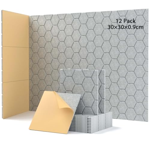 12 placas acústicas autoadhesivas, absorbentes de sonido, 30 x 30 x 0,9 cm, aislamiento acústico de pared, paneles acústicos para decoración de juegos, oficinas, estudios, placas de aislamiento