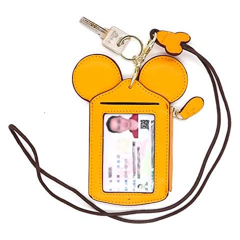 QiMing Mouse Ears Card Holder,PU Lovely Lanyard Family Toys for Girl Woman(Yellow) Cover