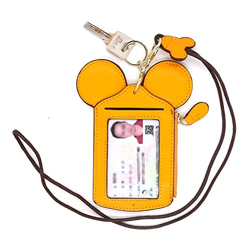 HXQ ID Holder With Lanyard Badge Holder,PU Leather newchic Cute Animal Shape neck wallet for Women, Yellow, Small
