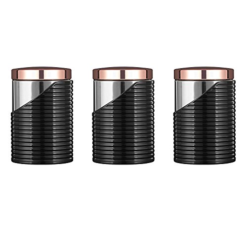 Price comparison product image Tower T826001RB Linear Set of 3 Storage Canisters,  Stainless Steel,  Black and Rose Gold