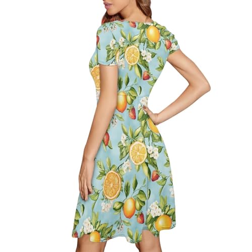 Image of HUGS IDEA Womens Puffy Swing Midi Dress Round Neck Short Sleeve Party A-Line Dresses