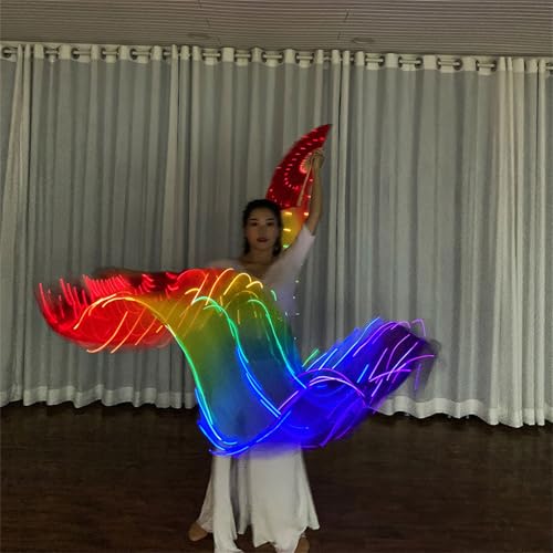 Éventail de danse orientale LED avec long voile pliable souple multicolore