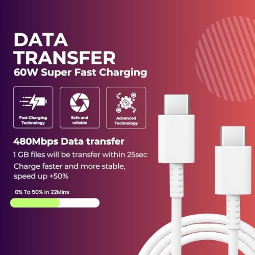 Image of Type C To C PD Ultra-Fast Cable | Compatible with Samsung S25 /S24 /S24 /S23 /S22 /S21(Ultra /Fe) M36 /M35 /M07 /06 /05,(S /A /F /M)| Original Charging Speed |White
