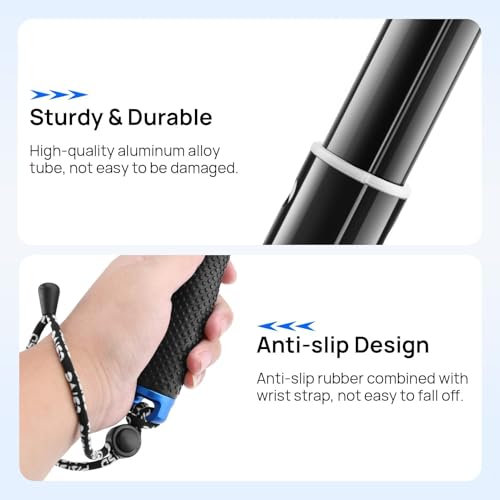 Glasflength Palo Selfie para Gopro Hero 12 11 10 9 8 Negro, Palo Telescópico Selfie Stick Negro para Insta360/X3/One dji dMini 3 Pro y Otras Cámaras de Acción (Aleación de Aluminio) - imagen 3