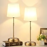 Cordless Table Lamps Set of 2 – Battery Operated Lamp with 7500mAh Rechargeable Battery, Stepless Dimmable Vintage Brushed Gold Desk Wireless Lamps for Dining Room, Nightstand & Patio (Bulbs Included)