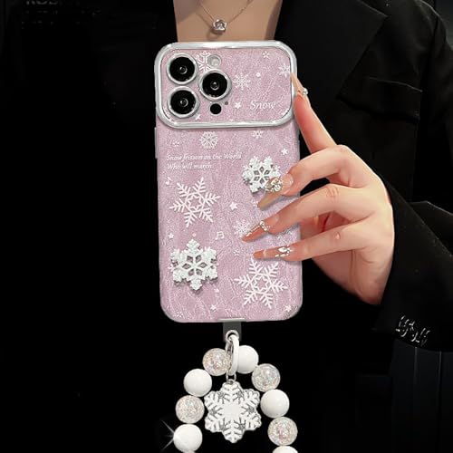Coque violette pour iPhone 16 Pro Max au motif de neige 3D - 3