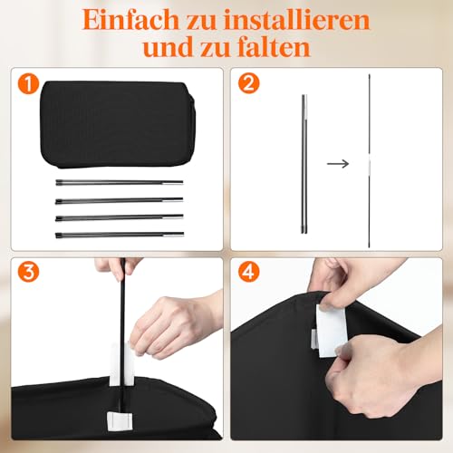 Lifewit 65L Wäschekorb Schmal mit Deckel, Wäschekorb Waschenkorbe Faltbar Klein, Wäschesammler mit Griffen, Wäschebox Laundry Baskets für Waschküche Schlafzimmer, Badezimmer, Schwarz,1 Packungen