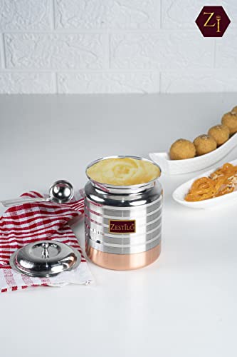 Image of Stainless Steel Oil /Ghee Jar Ghee Container Oil Pot Ghee Container With Spoon Copper Bottom Finish (750 Ml), Blue-Violet