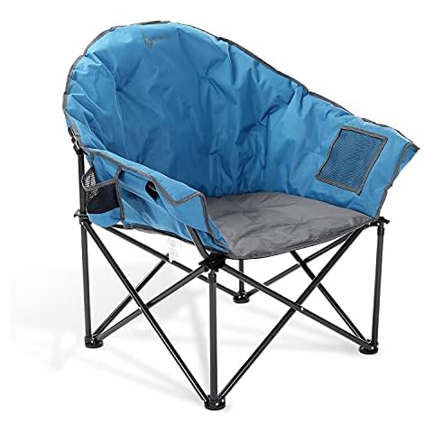 ARROWHEAD OUTDOOR Oversized Heavy-Duty Club Folding Camping Chair w/External Pocket, Cup Holder, Portable, Padded, Moon, Round, Saucer, Supports 330lbs, Carrying Bag, USA-Based Support Cover