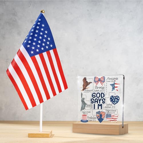 Christian 4th of July Patriotic Decorations for Independence Day, Coquette God Says I Am Inspirational Gifts for Women, Labor Day Farmhouse Decor Acrylic Plaque with Wooden Stand - Image 4