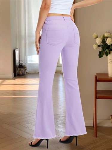 ONESO Womens Flare Jeans High Waist Bell Bottom Jeans for Women Stretchy Denim Distressed Raw Hem Wide Leg Pants2