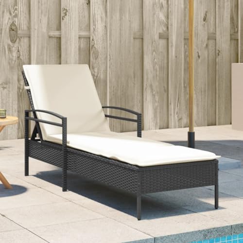 Générique Chaise Longue avec Coussin Noir 63x200x81 cm résine tressée,Meubles, Mobilier de Jardin, Sièges de Jardin, Bains de Soleil, Noir (Poids 15.2KG)