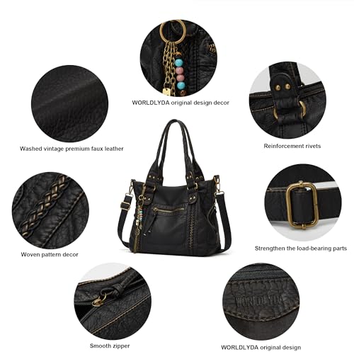 Image of Worldlyda Crossbody Bags for Women Large Tote Soft Leather Purses Washed Y2K Hobo Vintage Handbag Shoulder City Bag