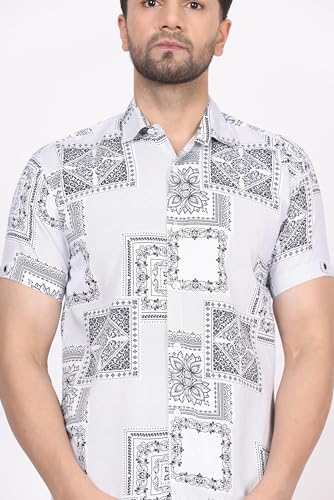 Image of CVC Fashion Men's Printed Button-Down Shirt - Aesthetic Regular Fit Half Sleeve Casual Shirt for Men, Ideal for Summer & Beach Wear
