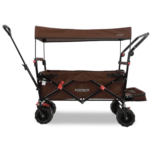 Carrello da spiaggia pieghevole FUXTEC CTB800 - Marrone - pieghevole con ruote larghe, tetto, freno anteriore e posteriore - adatto ai bambini - L'originale Bollerwagen FUXTEC