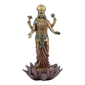 Gifts & Decor Ebros Hindu Goddess Lakshmi Standing On Lotus Blossom Statue Deity of Good Fortune Abundant Life Figurine Spiritual Well Being Sculpture