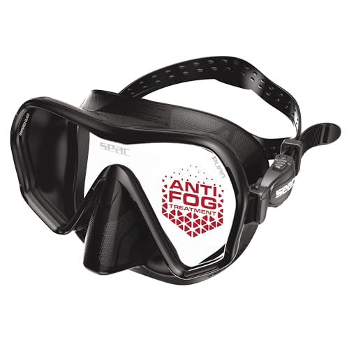 SEAC Pura – Masque de Plongée Monoverre Frameless en Silicone | Masque de Plongée et Snorkeling Antifog Low Volume avec Boucle 3D, Noir