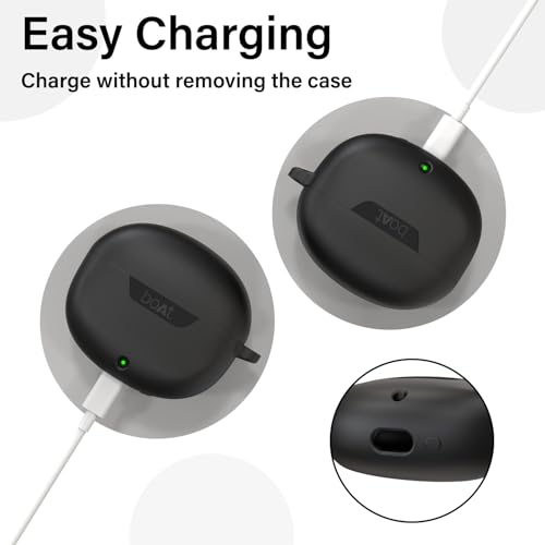 Image of Sounce Earphone Case Cover for Boat Airdopes 300 Premium TWS Soft Silicone Skin Case Cover Shock Absorbing Protective Case with Keychain [Front LED Visible] - Black