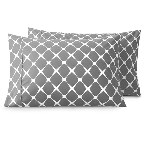 Image of Elegant Comfort Luxury Ultra-Soft 2-Piece Pillowcase Set - 1500 Premium Hotel Quality Microfiber Double Brushed - Wrinkle Resistant, Standard /Queen, Bloomingdale Pattern Gray