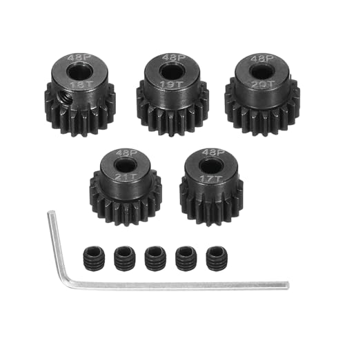 Image of Rebower 48 P Steel Pinion Gear Set 17T 18T 19T 20T 21T for 3.175 mm Shaft Hardened Steel Pinion Gear with Screws and Hexagonal Wrench for RC Car Motor