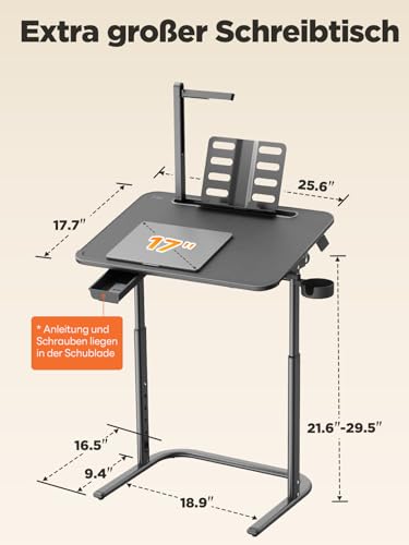 Escritorio, SAIJI Mesa, estable mesa escritorio, Altura ajustable, con atril para libros, cajón, gancho para mochila, estilo moderno, para estudiar, trabajar con laptop, comer, clases en línea, 65*45 - imagen 2