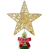 KEYIDO Christmas Tree Topper, Gold 3D Hollow Glitter Tree Star, 8 Inch Metal Christmas Treetop Star for Xmas Tree Topper Ornaments Christmas Home Decorations
