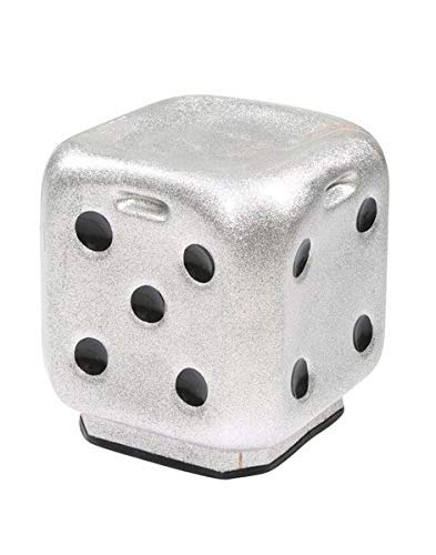 Dice-Shaped Stool, Silver, Novelty Accent Seat with Black Dots, Glitter Finish, Cube Style-image-19