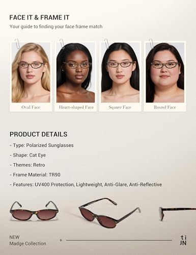 TIJN Vintage Cat Eye Sunglasses Women Retro Oval Frame UV400 Polarized Sun Glasses Lightweight Sunnies Small Face(Tortoise)