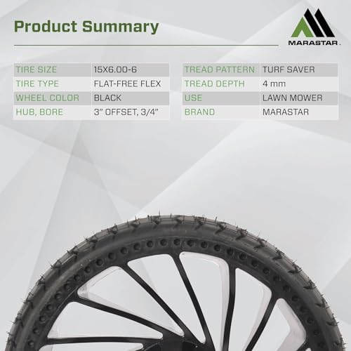 MARASTAR 31426-2PK 15x6.00-6 Tire and Wheel Assembly, Flat-Free Flex Tire, Replacement Riding Lawn Mower Front Tires, 2 pack