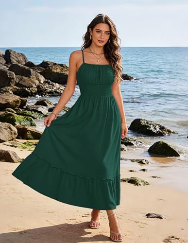 Image of GRACE KARIN Women's Summer Maxi Dress 2026,Smocked Ruched Bust Sundress with Adjustable Straps & Pockets-Beach Vacation Dress