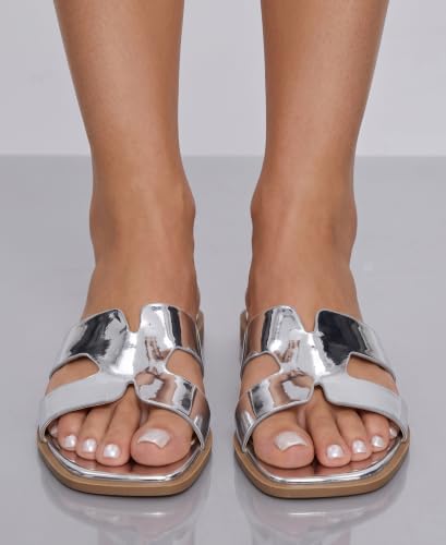 Image of Sandals for Women Dressy Comfortable Flat Open Toe Casual Cute Trendy Shoes Soft Leather Slip On Ladies Slides for Summer 2026