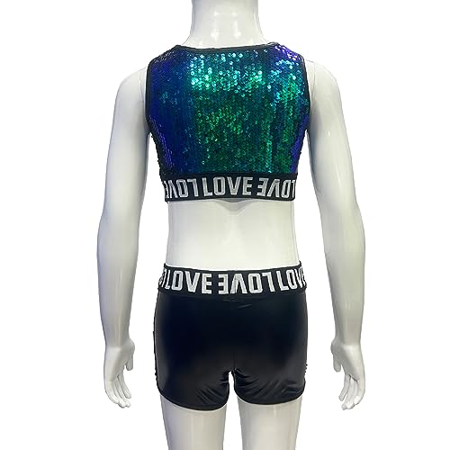 Girl's Kids 2-Piece Gymnastics Dance Outfit Athletic Active Set Racer Crop Top with Sport Shorts Swimsuit Clothes3