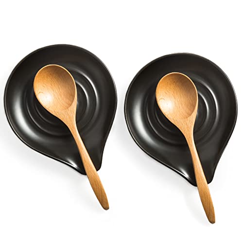 LAUCHUH Spoon Rest, Cooking Spoon Holder for Stove Top Large Kitchen Spatula Holder for Spoons, Ladles, Tongs, Christmas, Set of 2, Black Black 2