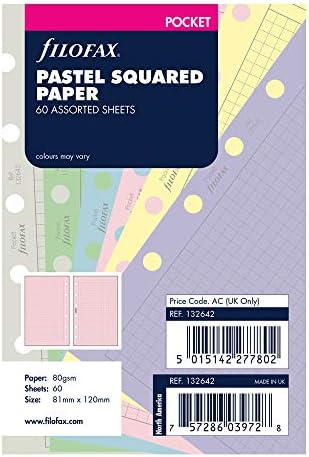 Filofax B132642 Organizer Refill, Pocket Size, Pastel Colors, Squared Paper