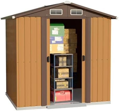 Abri de jardin en métal avec sol en plastique et double portes ve...