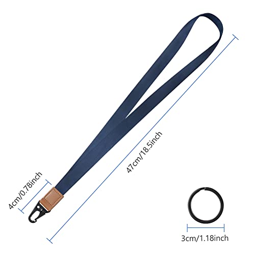 Vicloon Umhängeband Schlüsselband, 2 Stück Schlüsselband Lanyard, Neck Lanyard strip mit und echtem Leder, mit Metall Ring, für ID Badge Card Holder, Brieftaschen und Ausweishalter(Dunkelblau)