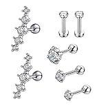YOVORO 7Pcs 16G Stainless Steel Cartilage CZ Stud Earrings for Women Girls Helix Tragus Daith Piercing Jewelry S1